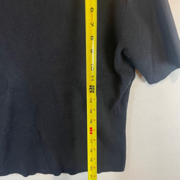 Talbots Black 100% Cotton Ribbed Short Sleeve Crew Neck Knit Top Small - Picture 5 of 8